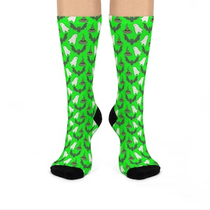 Ugly Halloween Spooky Cute Ghost Bat & Witch Hat Socks Trick or Treat Novelty Socks (Orange, Green, Purple)
