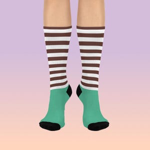Cozy Striped Crew Socks Soft Cute Stylish Socks for Everyday Wear Unique Gift for Play Work Comfy Socks Jade Black White Stripes Comfy Socks