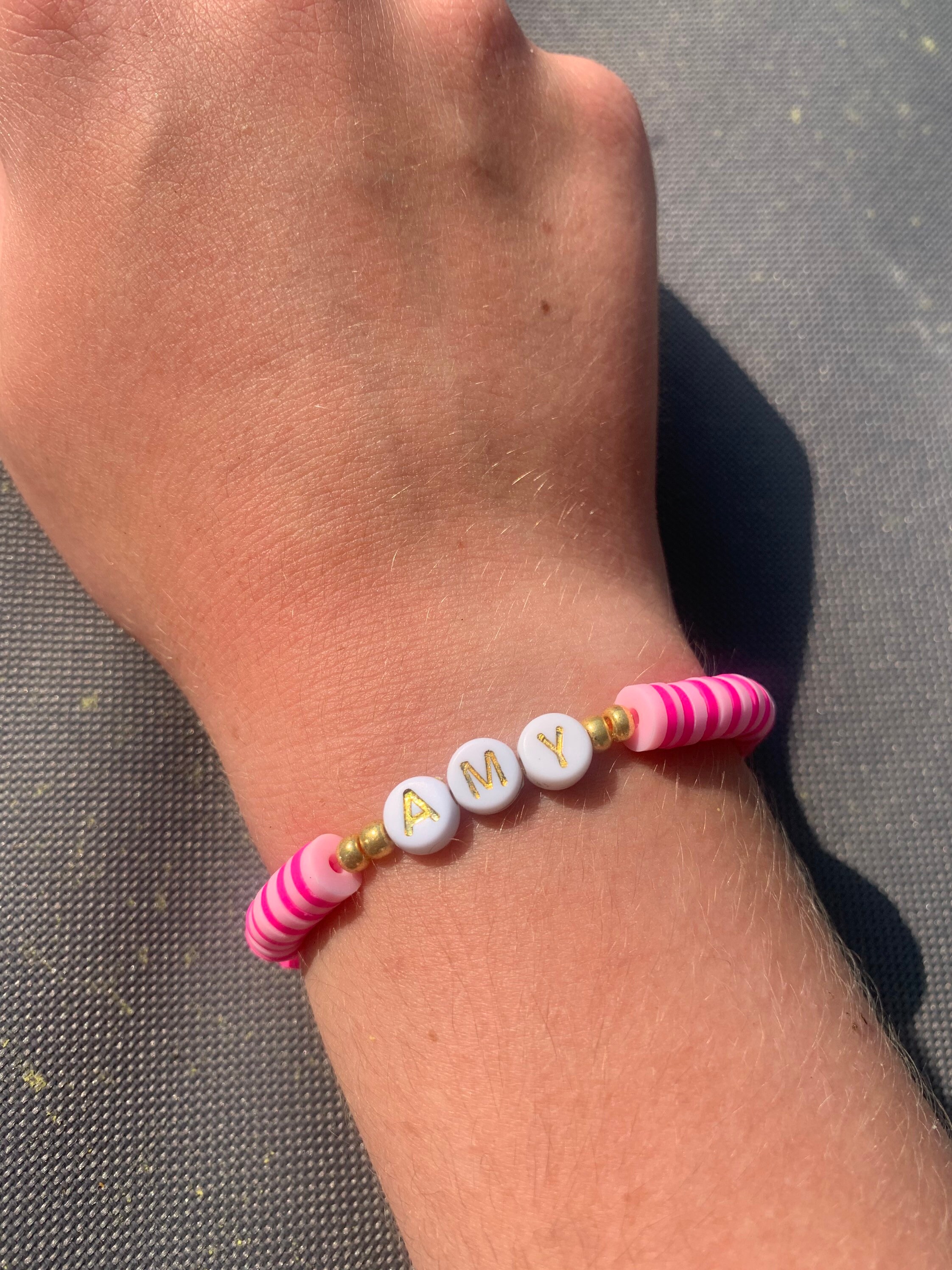 Preppy Vsco Pink On PinkPersonalised Clay Beaded Bracelet Etsy