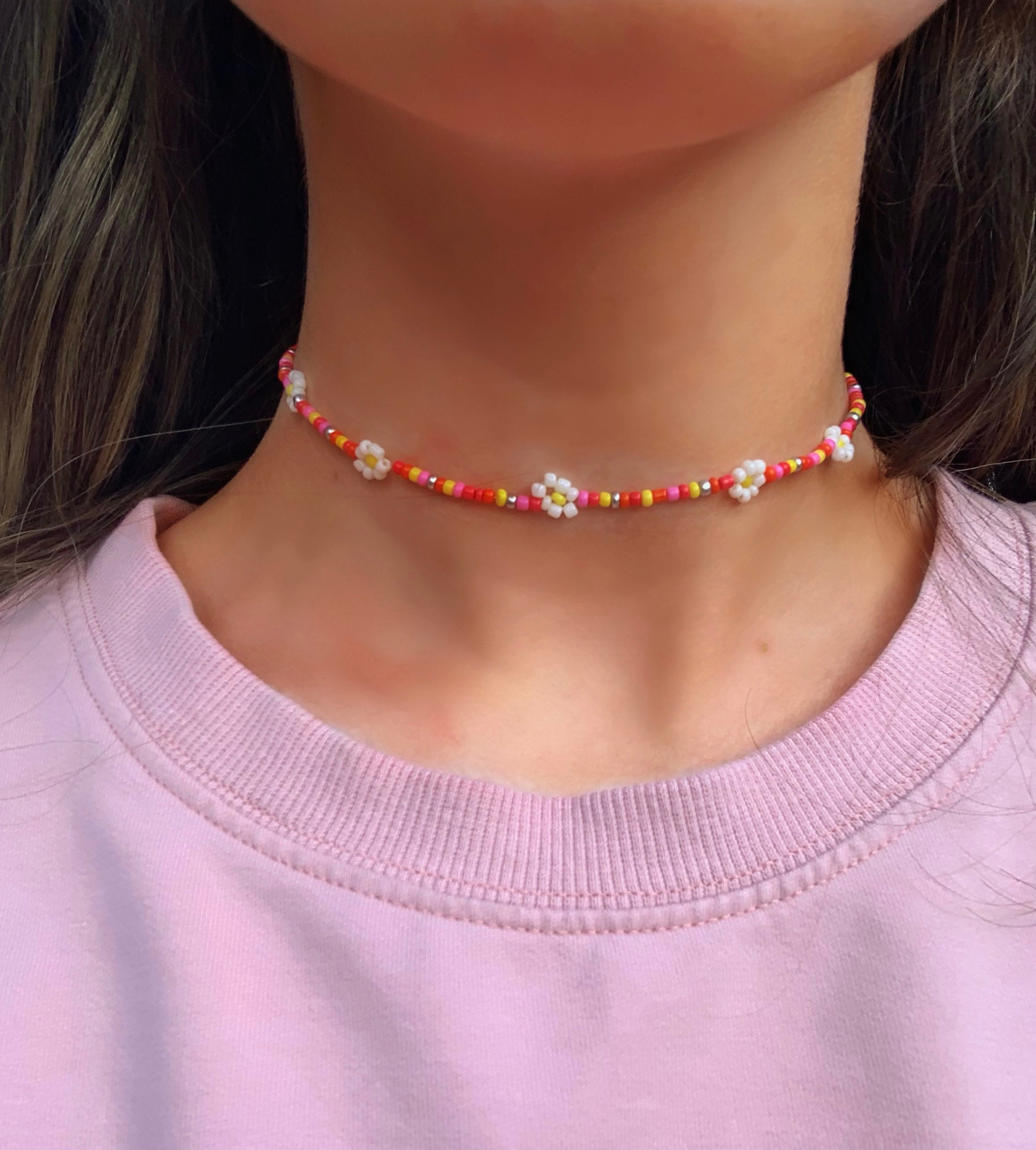 Preppy/ Vsco beaded daisy necklace sunset colour Etsy