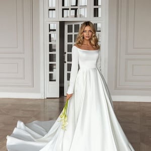 Modest Wedding Gown | Pure Silk Long Sleeves Bridal Dress | Chic Bride | Modern Wedding Dresses | White Classic Couture Wedding Gowns