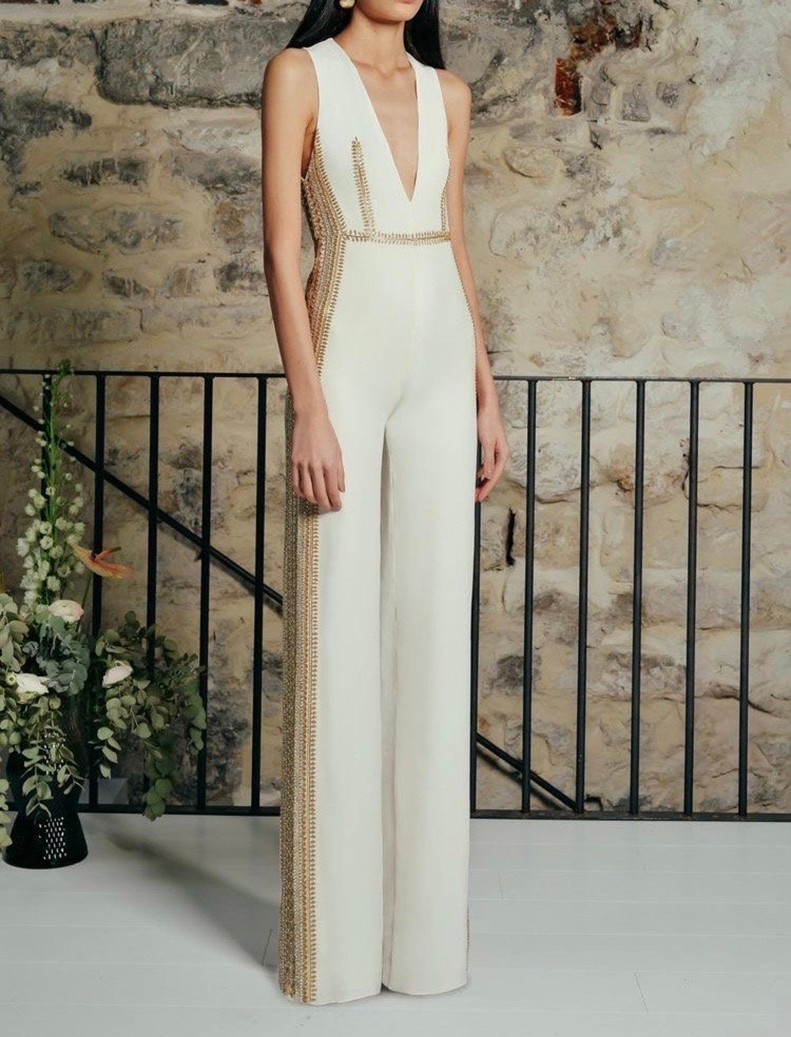 Deep Plunge Jumpsuit (With Sleeves)