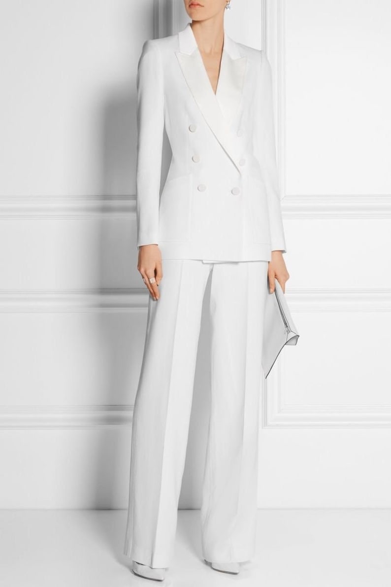 Buy White Double Breasted Pantsuit for Women Blazer and Wide Leg Online