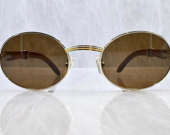 Cartier Giverny Vintage Gold Platinum Bubinga Wood Sunglasses Glasses Frames 53s-22