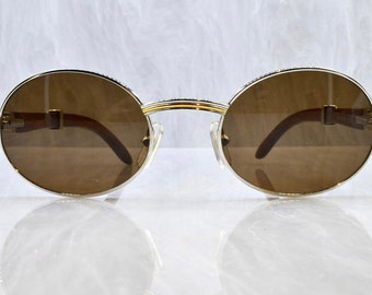 Cartier Giverny Vintage Gold Platinum Bubinga Wood Sunglasses