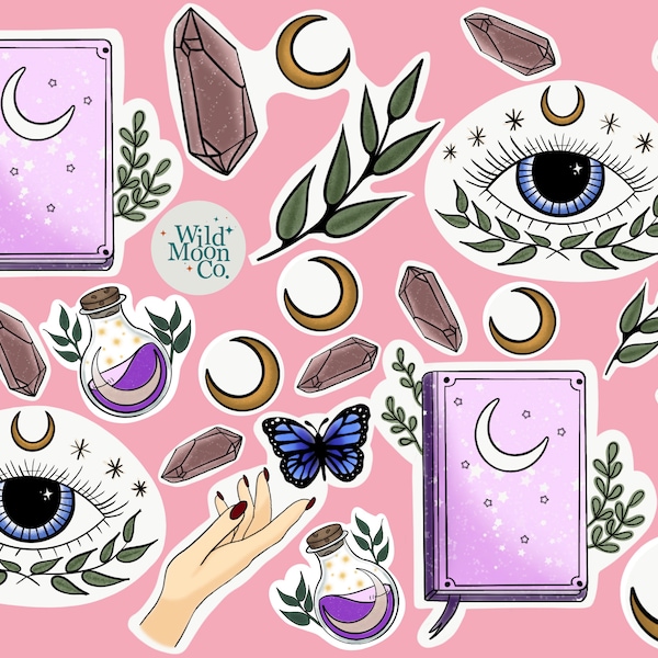 Moons & Amethyst Sticker Pack | Journal, Notebook, Laptop Stickers, Scrapbooking, Junk journal