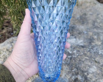 Indiana Glass Diamond Point Vase Regal Blue Vintage