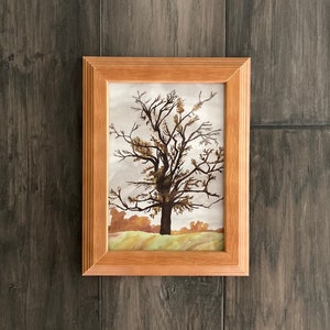 Pittura dell'albero dell'acquerello, pittura a tecnica mista, pittura delle quattro stagioni, arte della natura, albero autunnale, albero stagionale, arte delle quattro stagioni, stampa giclée