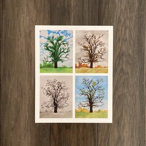 Aquarell Baum Malerei, Mischtechnik, Vier Jahreszeiten Malerei, Natur Kunst, Vier Jahreszeiten Baum, Jahreszeit Baum, Vier Jahreszeiten Kunst, Giclée Druck