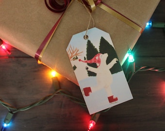 Polar Bear Gift Tags - Hand Painted Gift Tags - Handmade Christmas Gift Tags - Winter Dance