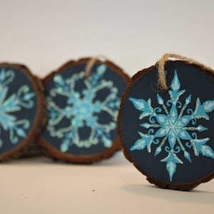 Personalized Snowflake Christmas Ornament - Hand Painted - Wood Slice Ornament