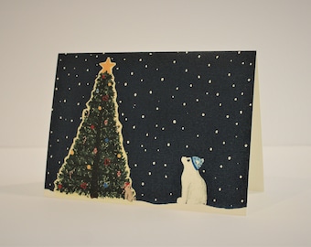 Polar Bear Christmas Cards - Hand Painted Christmas Cards - Single Card or Set of 8, Anya's Christmas Tree - Hand Made Christmas Cards Set