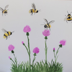 Bees and Thistle Watercolor Print, Photo Print, Bee, Mother&#39;s Day Gift, Housewarming, Flowers, Bee Gifts, Bee Wall Art, Watercolor Painting
