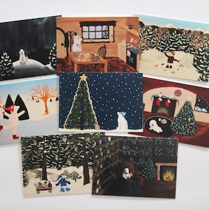 Cartões de Natal do Urso Polar - Cartões pintados à mão - Cartões feitos à mão - Cartões de árvore de Natal - Presentes de Natal - Conjunto de 8, pacote de variedades