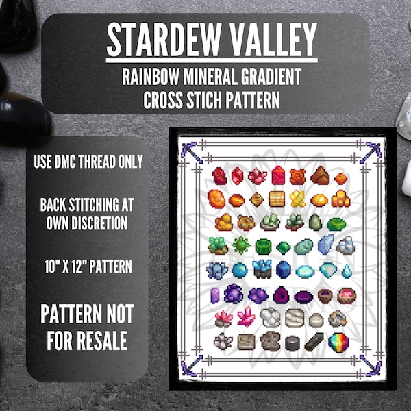 Stardew Valley Rainbow Mineral Gradient Cross Stitch Pattern