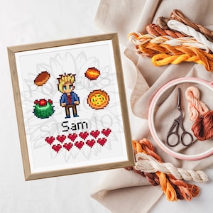 Patrón de punto de cruz Sam Loves - Stardew Valley- Colección Bachelors & Bachelorette