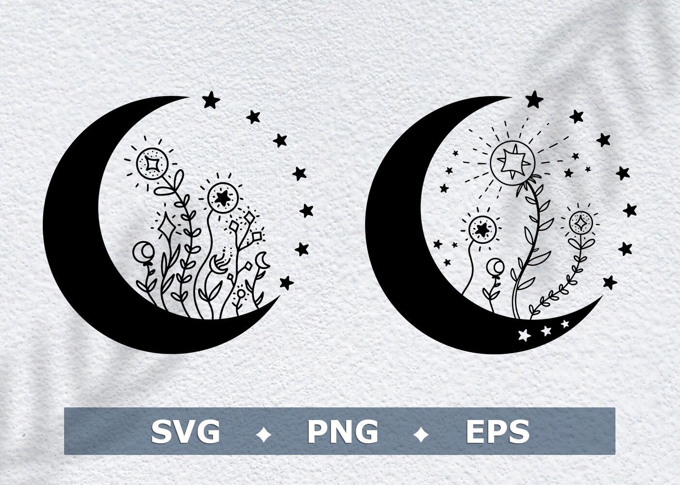 Moon with flowers Moon svg Flower moon svg Crescent moon Etsy