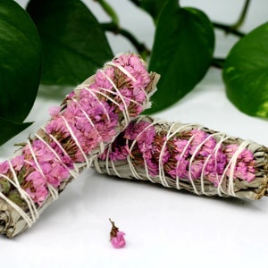 Sustainably sourced white sage + pink sinuata flower bundle