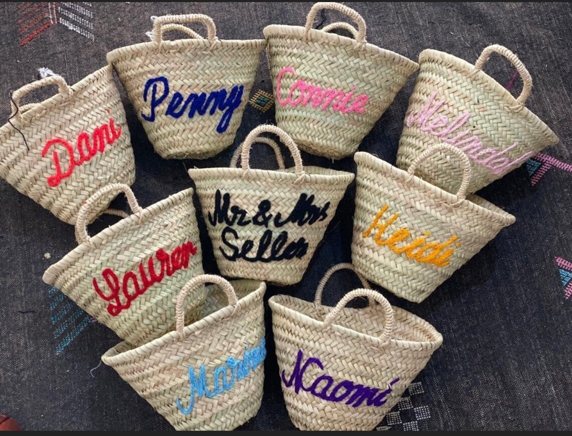Moroccan Personalized Straw Basket Bohemian Storage Basket Etsy
