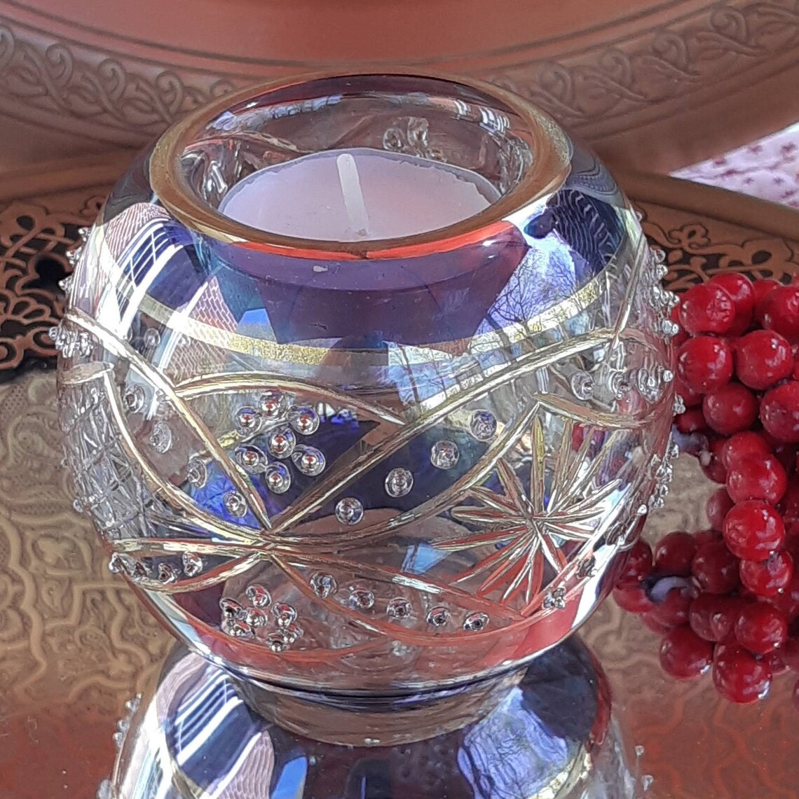 Egyptian hand blown glass Candle Holder decorative by 14k gold Etsy