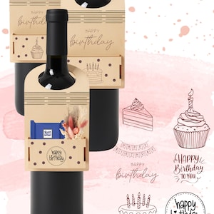 Laser file bottle tag birthday 7x set bundle gift bottle money gift basket SVG