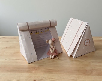 Plantilla PDF de miniatura de tienda de campaña para imprimir en papel imprimible Maileg Camping