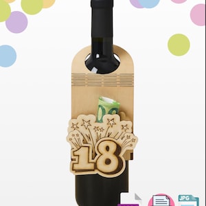 Laser file bottle tag 18th birthday gift bottle money gift basket SVG