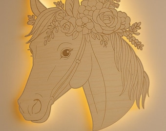 Laserdatei Schlummerlicht- Wandlampe Pferd  - Lampe lamp SVG cuting file Laser cut file babygeschenk