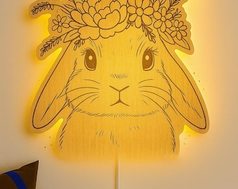 Laserdatei - Schlummerlicht Wandlampe hase Blumen  - Lampe lamp SVG cuting file Laser cut file Babygeschenk Kinderzimmer