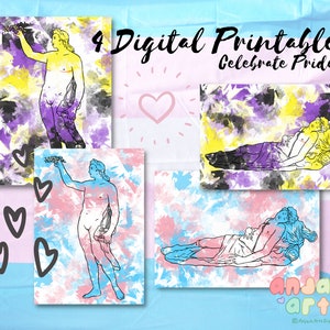 4 DIGITAL PRINTABLE Set - Pride LGBT Queer Card Print, Transgender Trans Nonbinary, Apollo Greek God