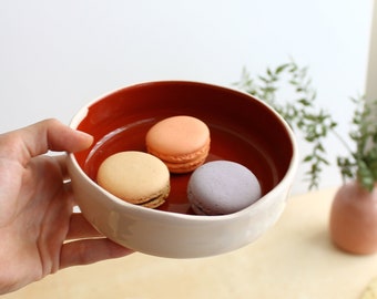 Handmade Ceramic Bowl, Beige and Red Serving Bowl