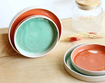 Handmade Ceramic Dessert Plate Set: Colorful Stoneware Serving Dishes