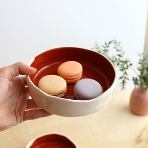 Handmade Ceramic Bowl, Beige and Red Serving Bowl image 1