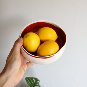 Handmade Ceramic Bowl, Beige and Red Serving Bowl image 2