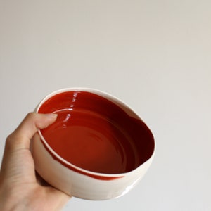 Handmade Ceramic Bowl, Beige and Red Serving Bowl image 5