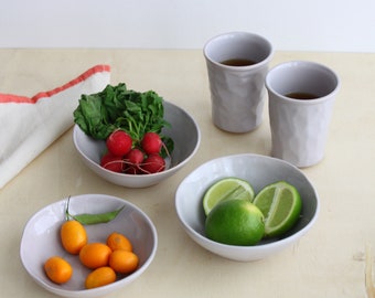 Small Ceramic Bowl Set of 3, Gray Pottery Bowl Set, Nesting Dishes