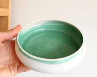 Handmade Ceramic Bowl, Green Watercolor Effect, Fruit Pottery Bowl, MADE ORDER