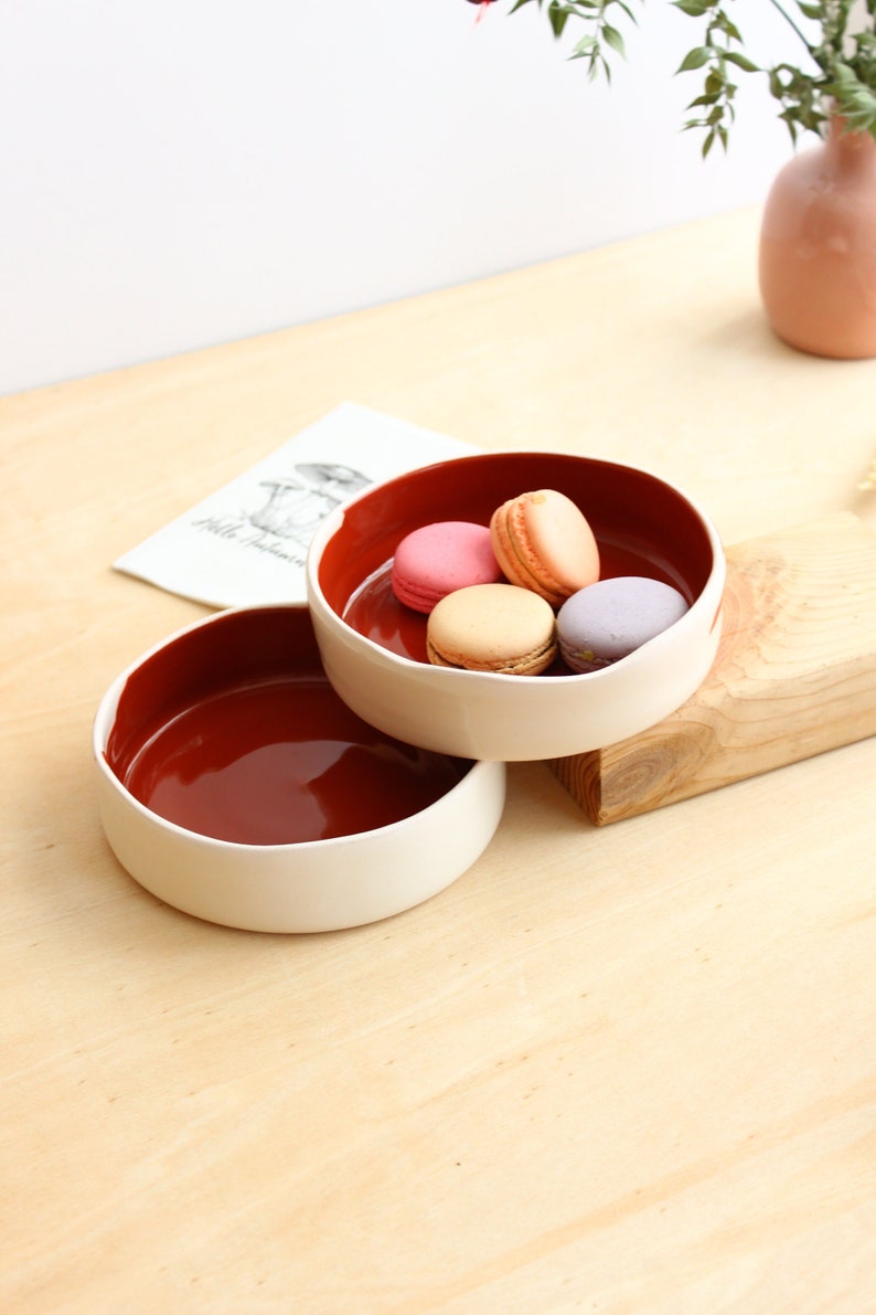 Handmade Ceramic Bowl, Beige and Red Serving Bowl image 3