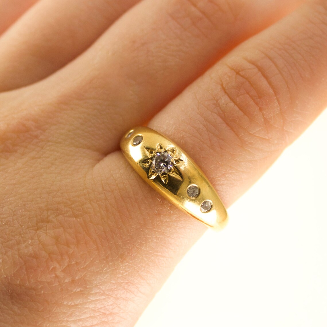 18k Gold Gypsy Ring Mens 5 Stone Diamond Ring Victorian UK Etsy