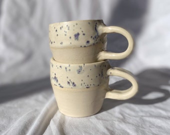 White Stoneware Drippy Indigo Espresso Mug