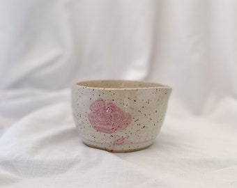 Speckled Stoneware Hand Painted Poppy Ceramic Matcha Bowl