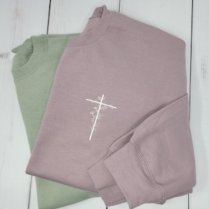 Embroidered Floral Cross Sweatshirt: Christian Crewneck