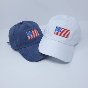 4th of July American Flag USA Vintage Embroidered Hat Red White Blue