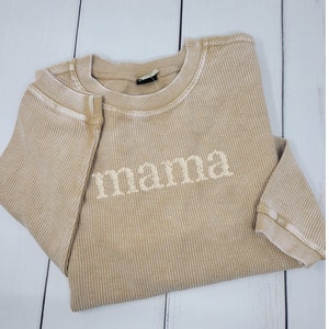 Floral Embroidered Corduroy Mama Sweatshirt: Vintage-Inspired Cotton