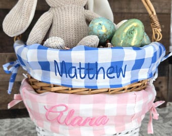 Personalized Wicker Easter Basket: Embroidered Liner, Custom Kids Gift