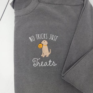 Halloween Dog Embroidered Comfort Colors Crewneck Sweatshirt, Fall Halloween Pet