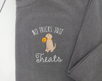 Halloween Dog Embroidered Comfort Colors Crewneck Sweatshirt, Fall Halloween Pet