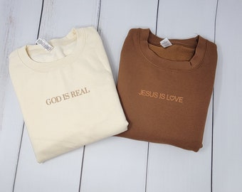 Jesus Is Love Embroidered Crewneck: Christian Faith Apparel