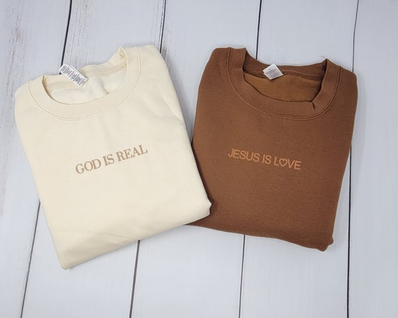 Jesus Is Love Embroidered Crewneck: Christian Faith Apparel