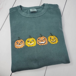 Pumpkin Sweatshirt, Jack Sweatshirt, Halloween Comfort Colors Embroidered Sweatshirt, Fall Crewneck, Spooky Season Crewneck
